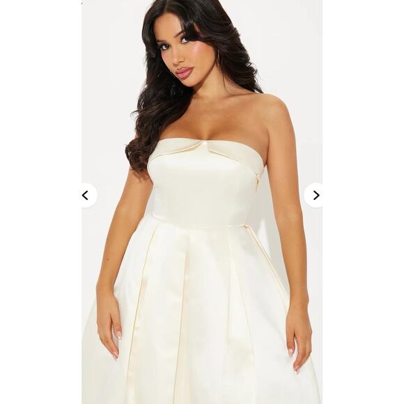 NWT Fashion Nova Satin Midi Dress Strapless Retro Rockabilly Pinup Ivory Sz 1X - Picture 2 of 8